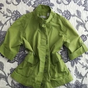 Liz Claiborne Medium Green 3/4 Sleeve 100 % Cotton Jacket
